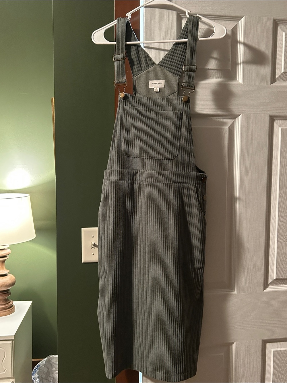 orange creek Gray Pinstripe Overall Dress